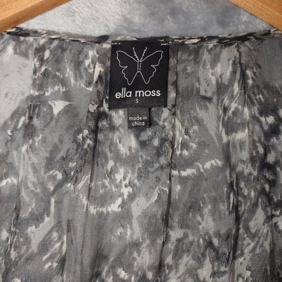 Ella Moss Women S Silk Sleeveless Black Gray Abstract Print Sheer Dress TieWaist - Picture 2 of 8